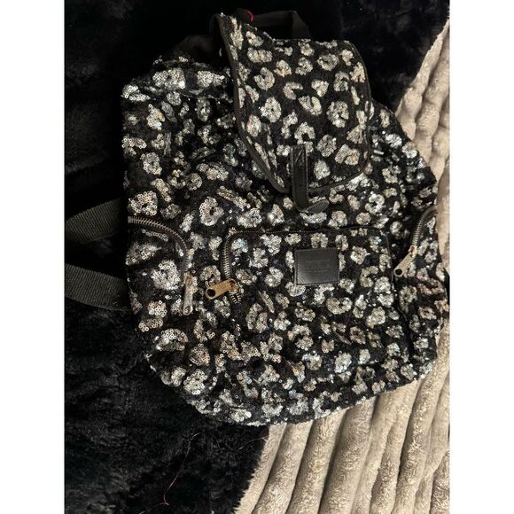 Victorias secret VS pink leopard cheetah sequin bling backpack + pouch - Picture 6 of 11
